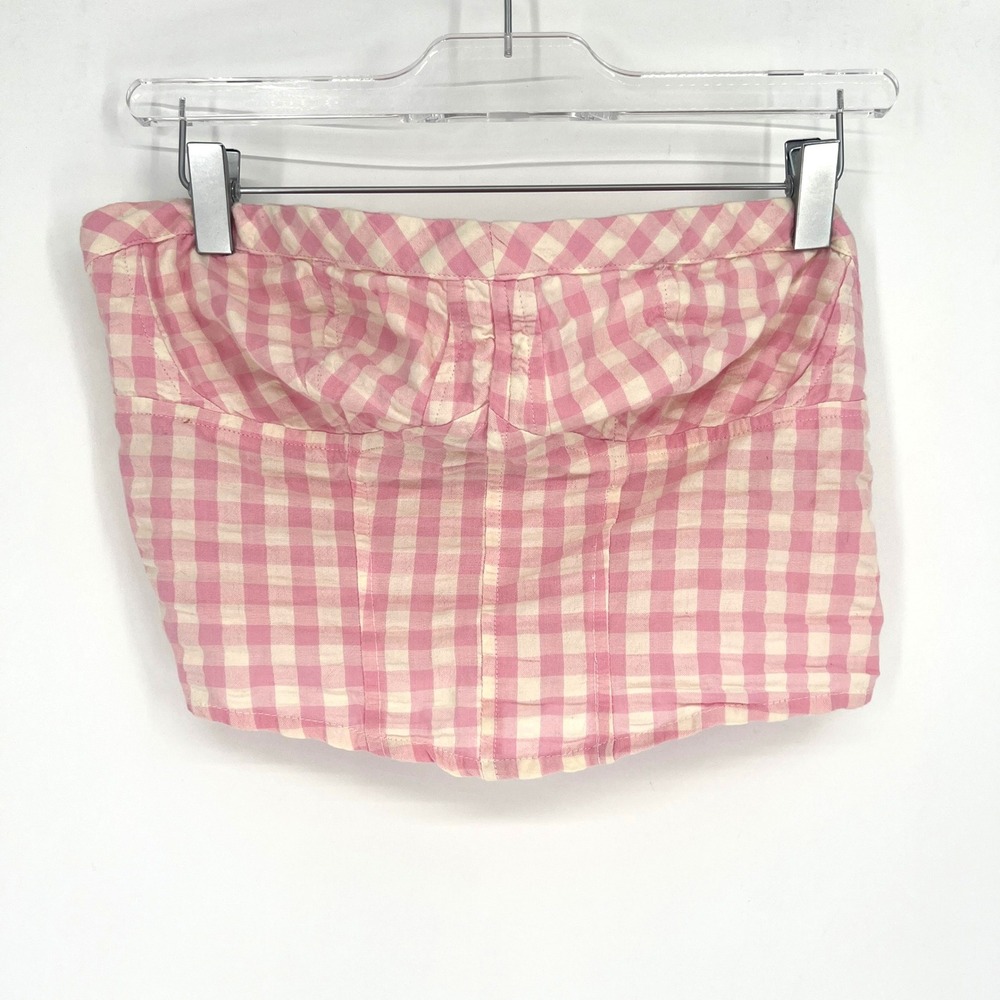 Free People Bustier Top‎ Womens S Pink Gingham Checkered Preppy Feminine Picnic